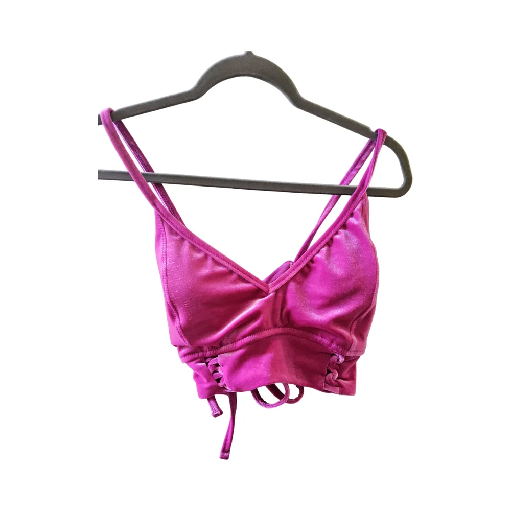 New Jessica Simpson Velvet Pink Swim Bra Size Large